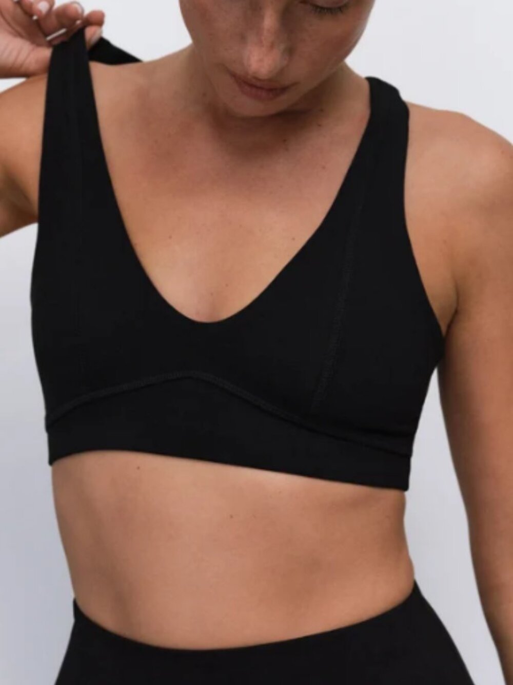 Mate the Label Organic Stretch V-Neck Bra Bralette Jet Black Cotton Size Medium